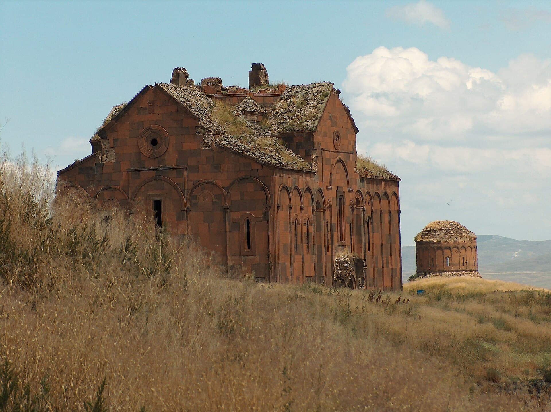 The cathedral of Ani standing in open grassland