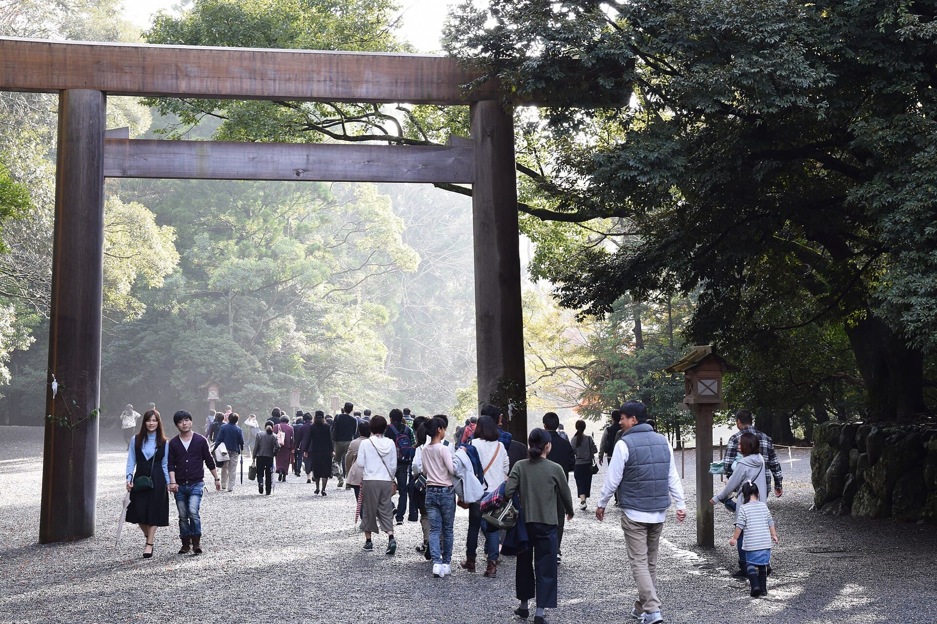 The thatched sanctuary buildings of the Ise Grand Shrine