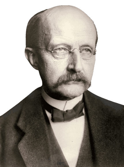 A serious black-and-white portrait of Max Planck, the influential German theoretical physicist known as the father of quantum theory. His bald head, mustache, and round glasses give him a distinguished appearance, complemented by his formal attire and bow tie. Planck's pioneering work in physics, particularly his discovery of energy quanta, laid the foundation for quantum mechanics and earned him the Nobel Prize in Physics in 1918. This image captures his intellectual depth and significant contributions to modern science.