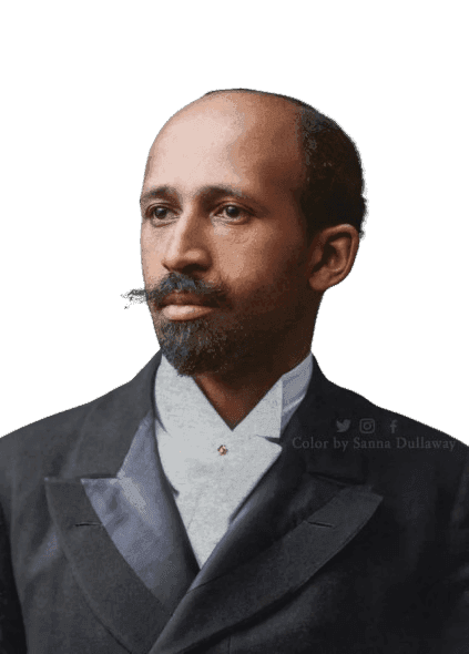 A colorized portrait of a distinguished man with a neatly trimmed mustache and goatee, dressed in formal attire, including a high-collared white shirt and a dark suit jacket. His thoughtful gaze is directed slightly to the side, and the soft background adds a refined, historical atmosphere. The image highlights his intellectual demeanor and poise, capturing a sense of dignity and calm authority.