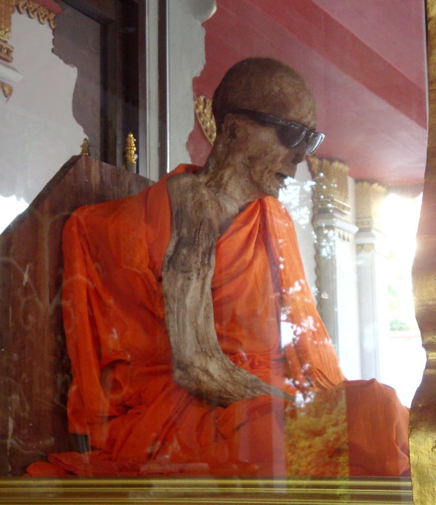 A venerated monk enshrined where he died meditating, in southern Thailand