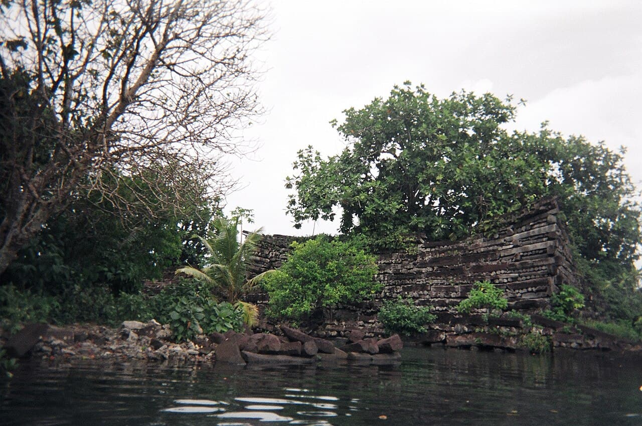 Basalt columns stacked into walls at Nan Madol on Pohnpei