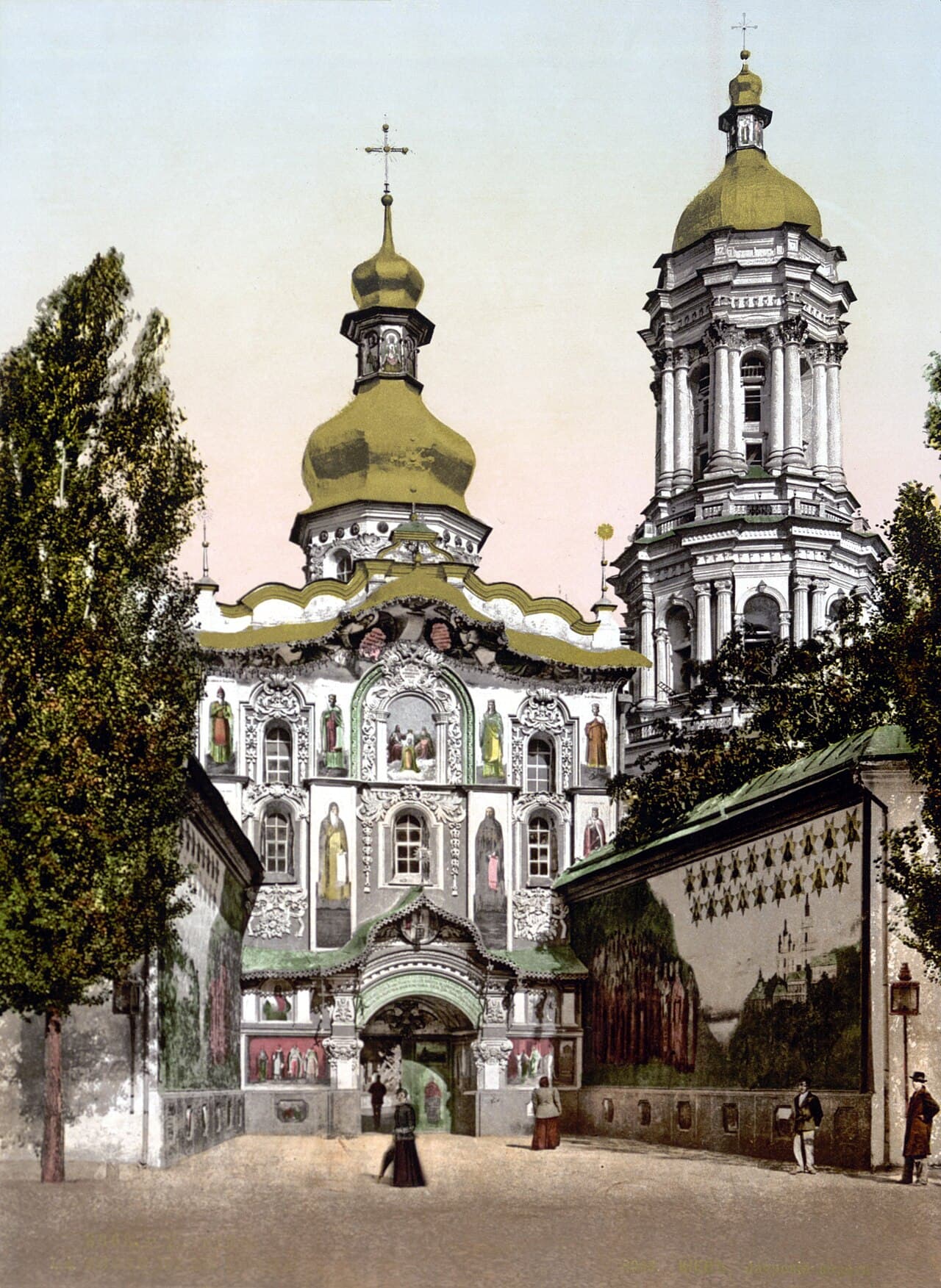A photochrom print of Kyiv in the 1890s, showing the domed churches above the Dnipro